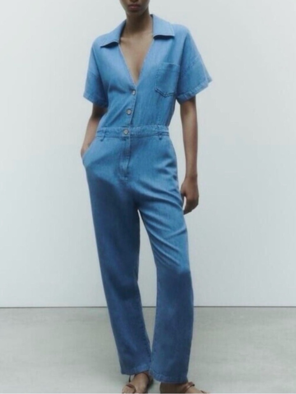 Zara Z1075 Short-Sleeve Denim Jumpsuit